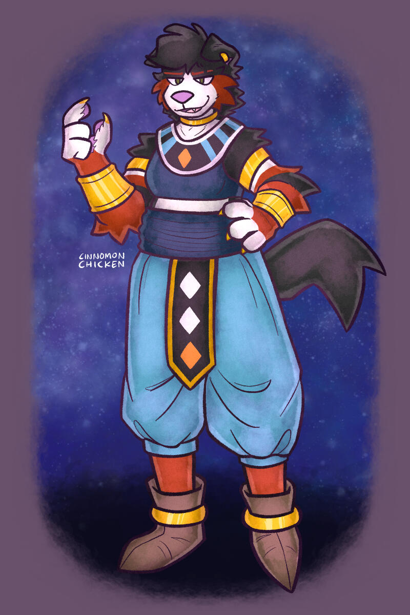 Drawing of my anthro dog fursona. Art by cinnomonchicken.