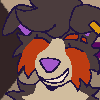 Animated headshot drawing of my bernese mountain dog fursona smiling. The background is a demisexual flag. Made by jumpingjunebugg